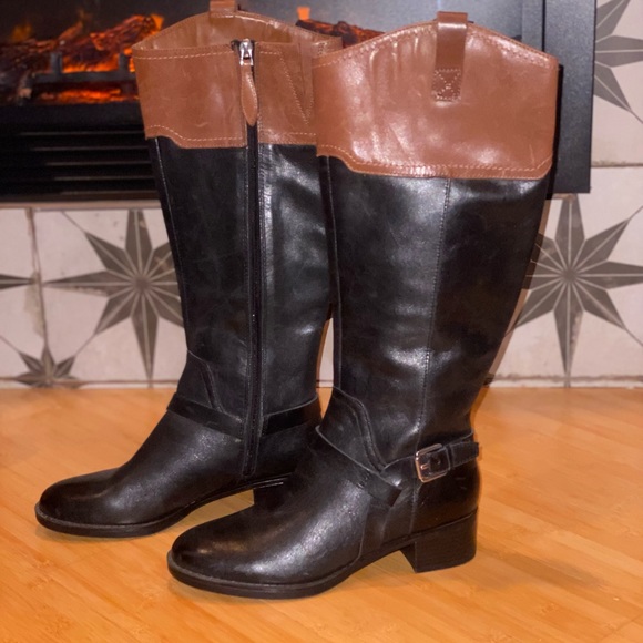 Franco Sarto Leather Corbeit 2 Black/Brown Knee High Riding Boots size 6M - Picture 16 of 16